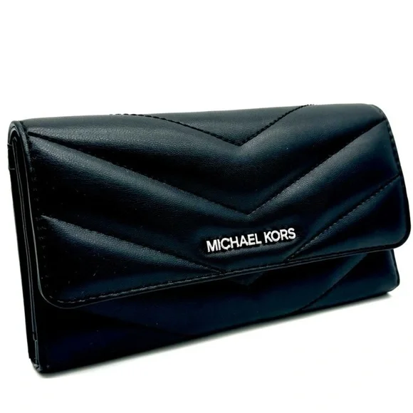 Michael Kors Large Quilted Trifold Wallet Black/Silver - Picture 3 of 9